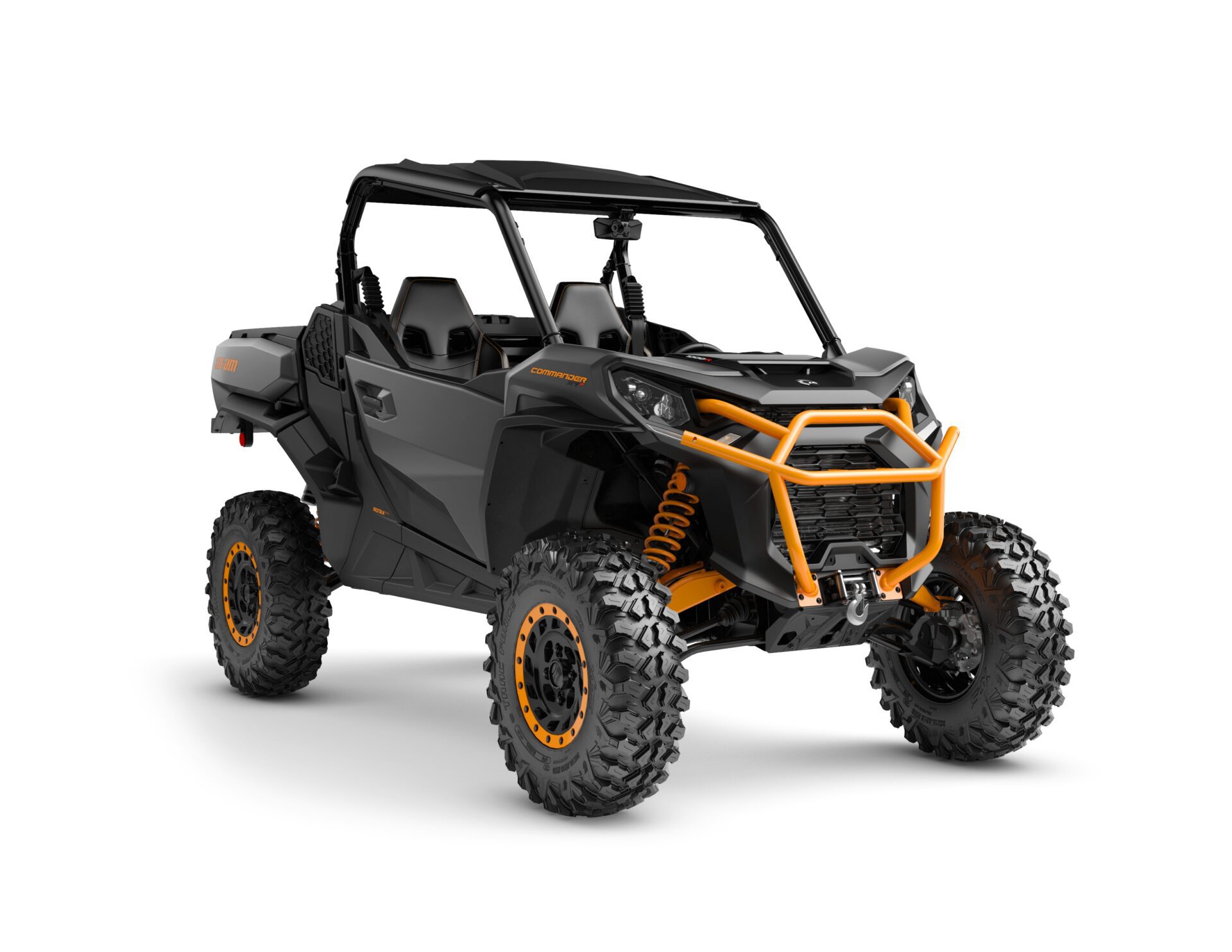 Commander XT-P 1000R Model Shown from the front side in Mineral Grey & Orange Crush.