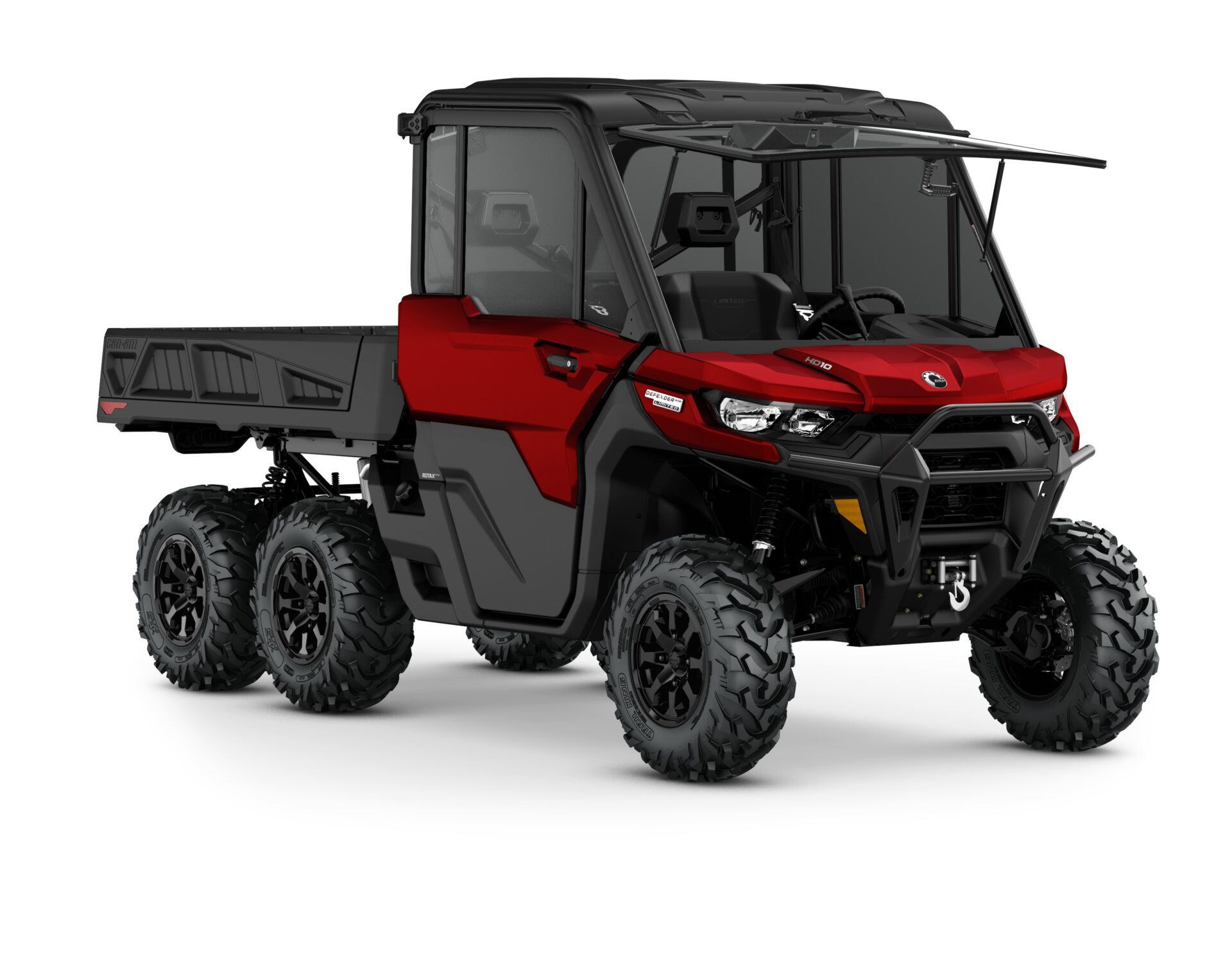 Defender 6x6 Limited HD10 Model Shown from the front side in Fiery Red.