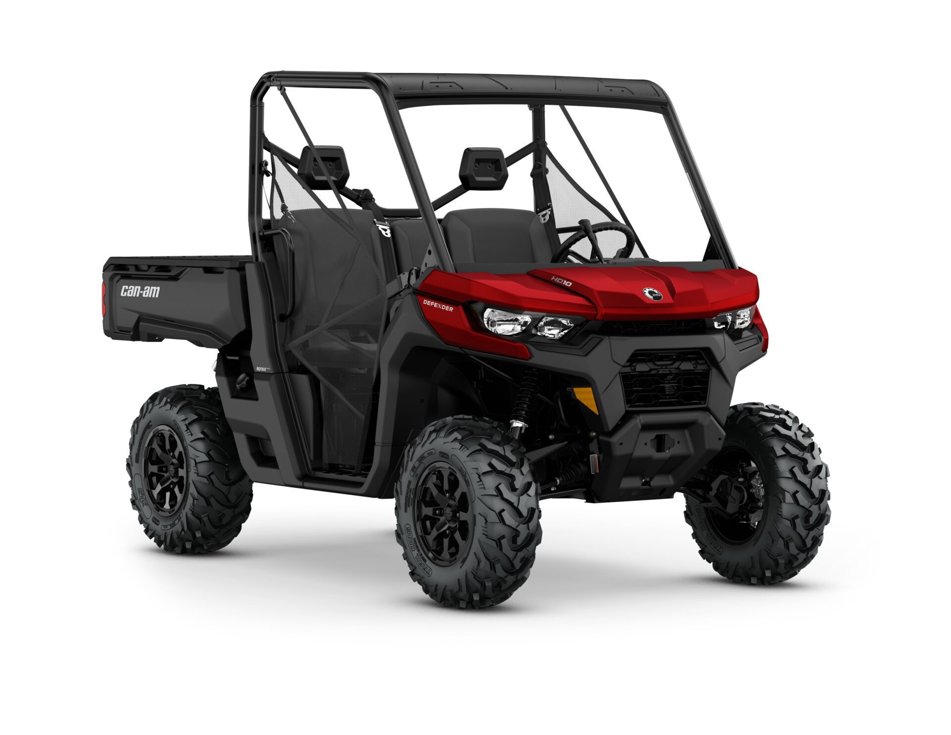 New Can-Am Defender DPS HD10 Model Shown from the front side in Fiery Red.