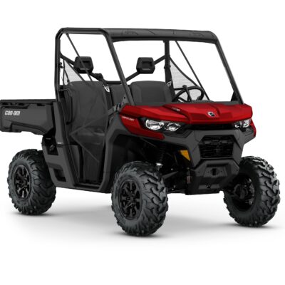 New Can-Am Defender DPS HD10 Model Shown from the front side in Fiery Red.