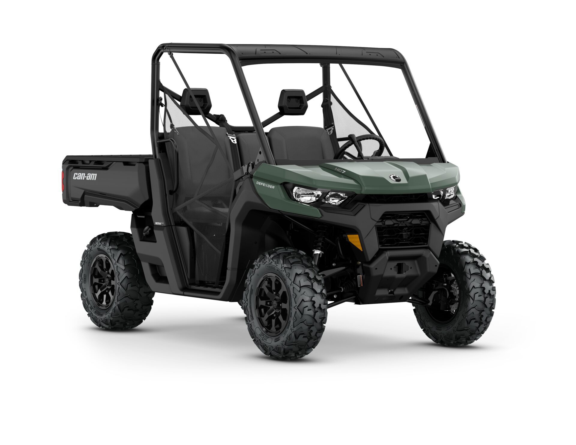 New Can-Am Defender DPS HD7 Model Shown from the front side in Compass Green.