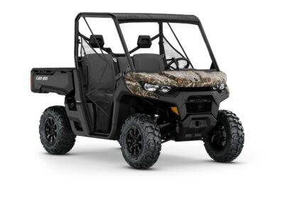 New Can-Am Defender DPS HD7 Model Shown from the front side in Wildland Camo.