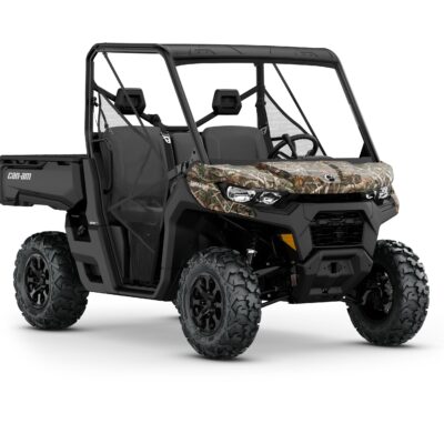 New Can-Am Defender DPS HD7 Model Shown from the front side in Wildland Camo.