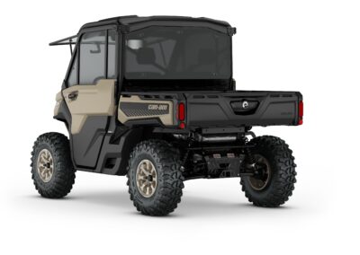 Defender Limited HD10 Model Shown from the back side in Desert Tan and Stealth Black.