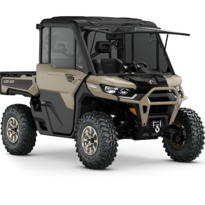 Defender Limited HD10 Model Shown from the front side in Desert Tan and Stealth Black.