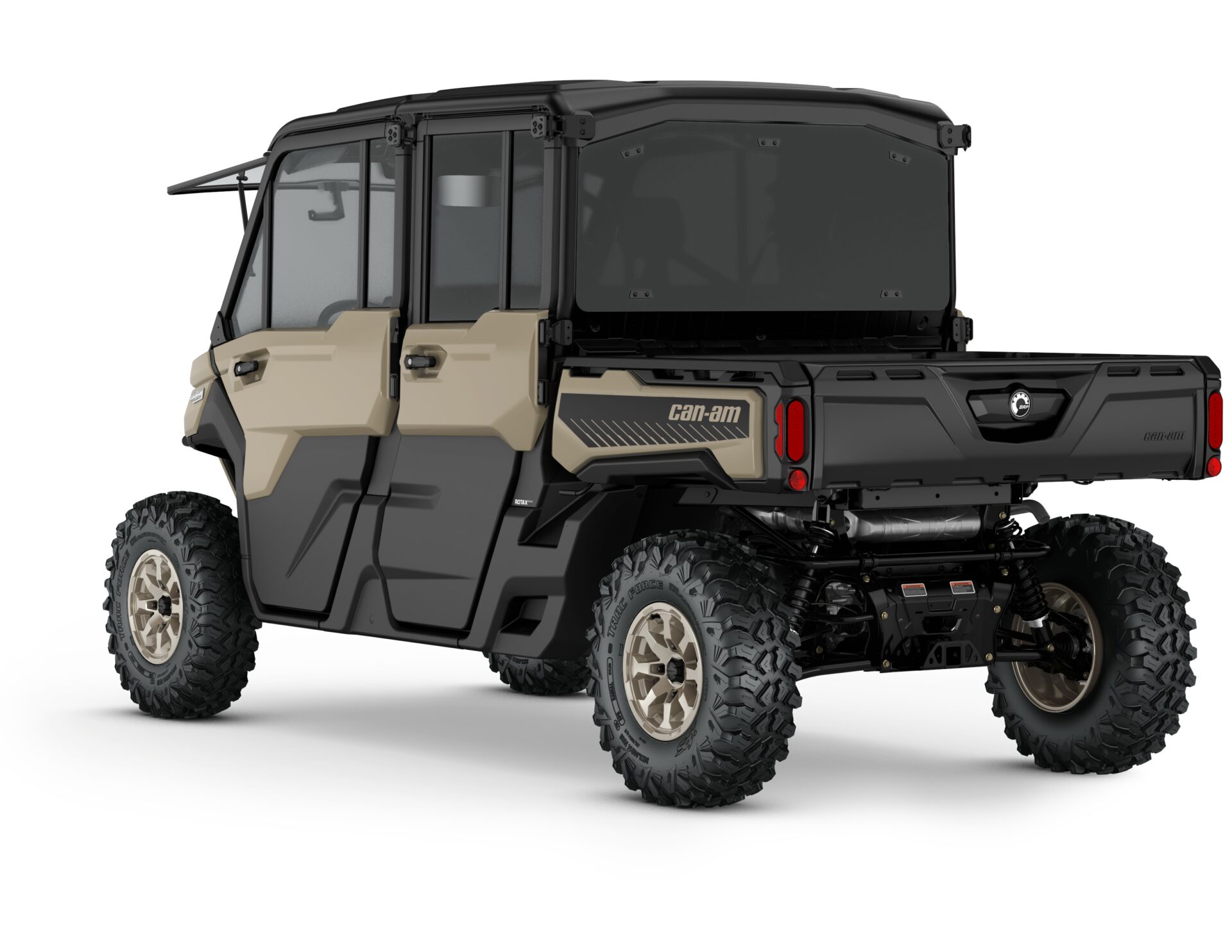 Defender MAX Limited HD10 Model Shown from the back side in Desert Tan & Timeless Black.