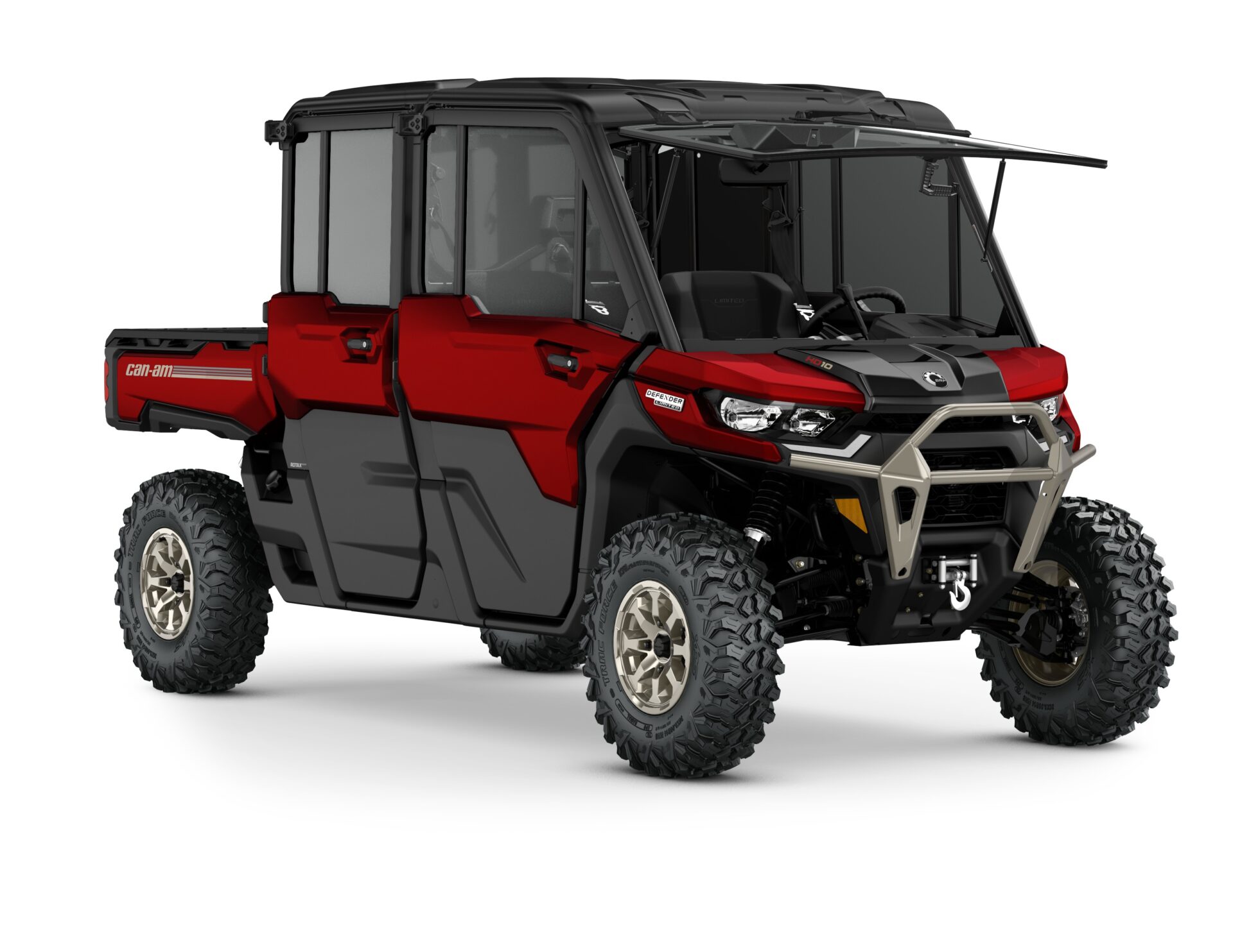 Defender MAX Limited HD10 Model Shown from the front side in Fiery Red.