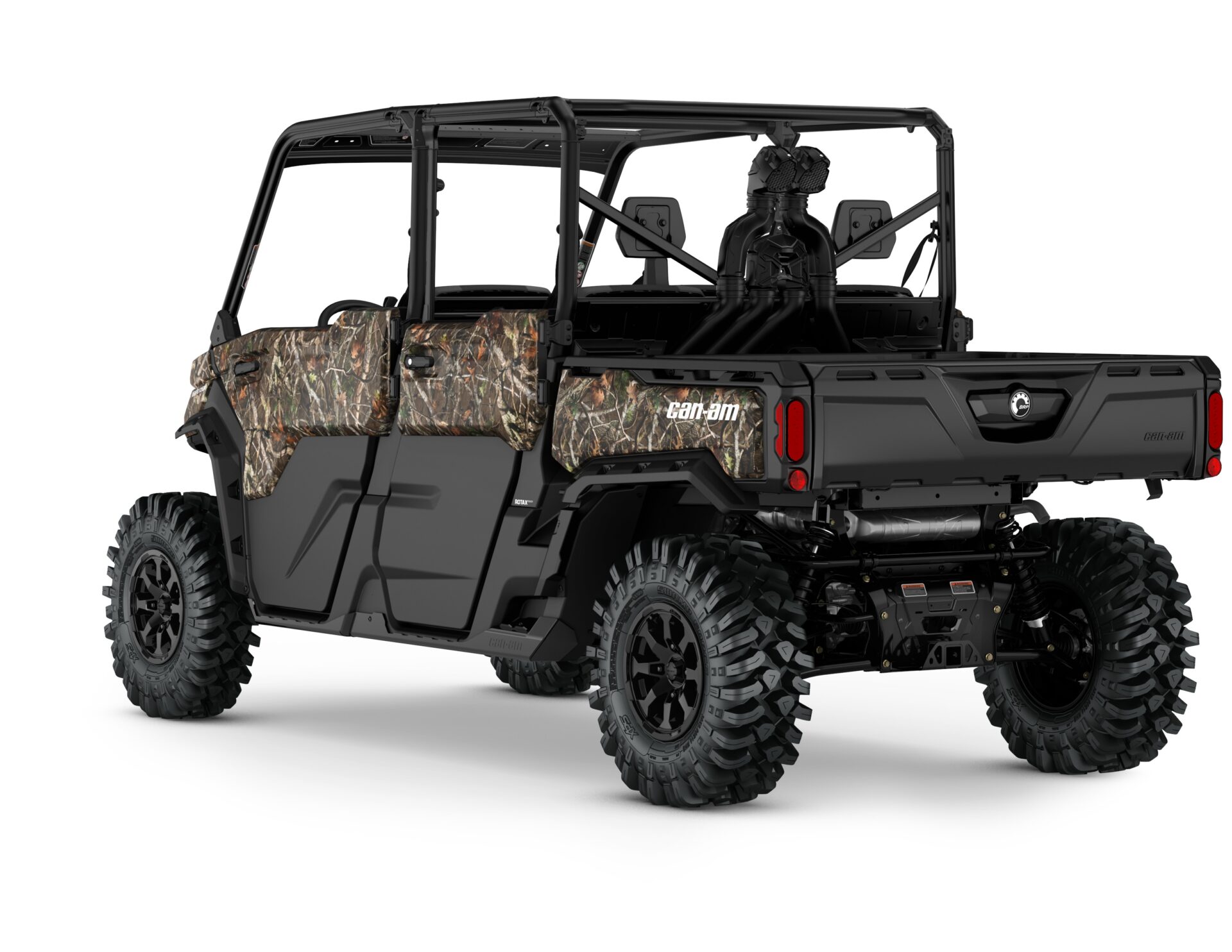 Defender MAX X mr (Xmr) HD10 Model with Half-Doors Shown from the back side in Wildland Camo.