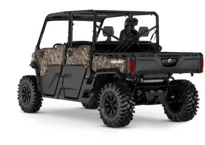 Defender MAX X mr (Xmr) HD10 Model with Half-Doors Shown from the back side in Wildland Camo.