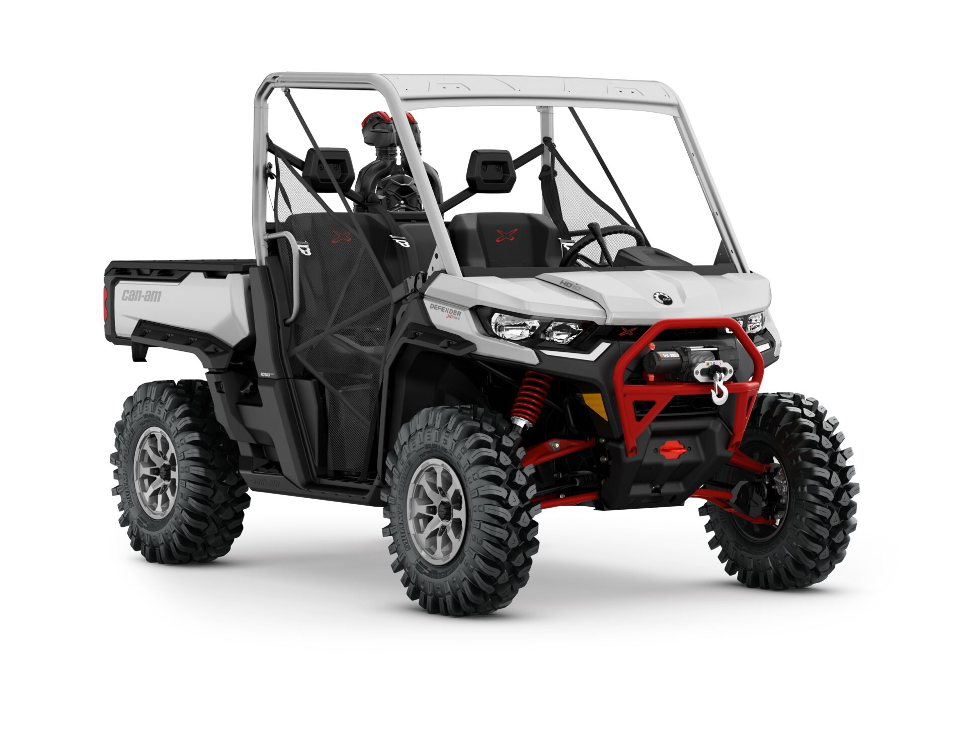 Defender X mr HD10 Model Shown from the front side in Hyper Silver and Legion Red.