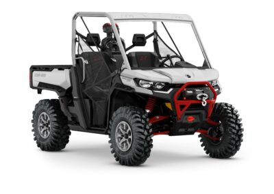 Defender X mr HD10 Model Shown from the front side in Hyper Silver and Legion Red.