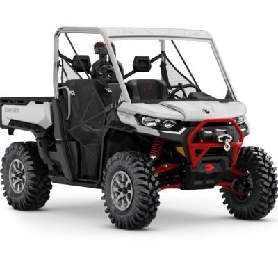 Defender X mr HD10 Model Shown from the front side in Hyper Silver and Legion Red.