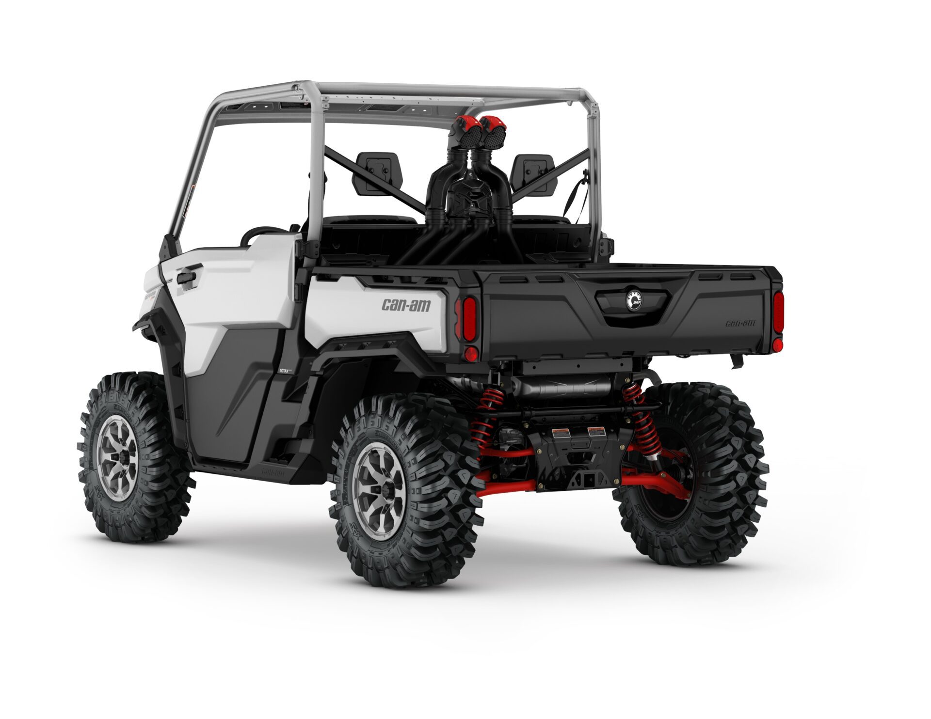 Defender X mr HD10 Model with Doors Shown from the back side in Hyper Silver and Legion Red.