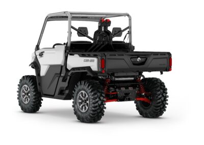 Defender X mr HD10 Model with Doors Shown from the back side in Hyper Silver and Legion Red.