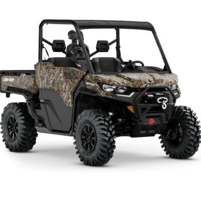 Defender X mr HD10 Model with Doors Shown from the front side in Wildland Camo.