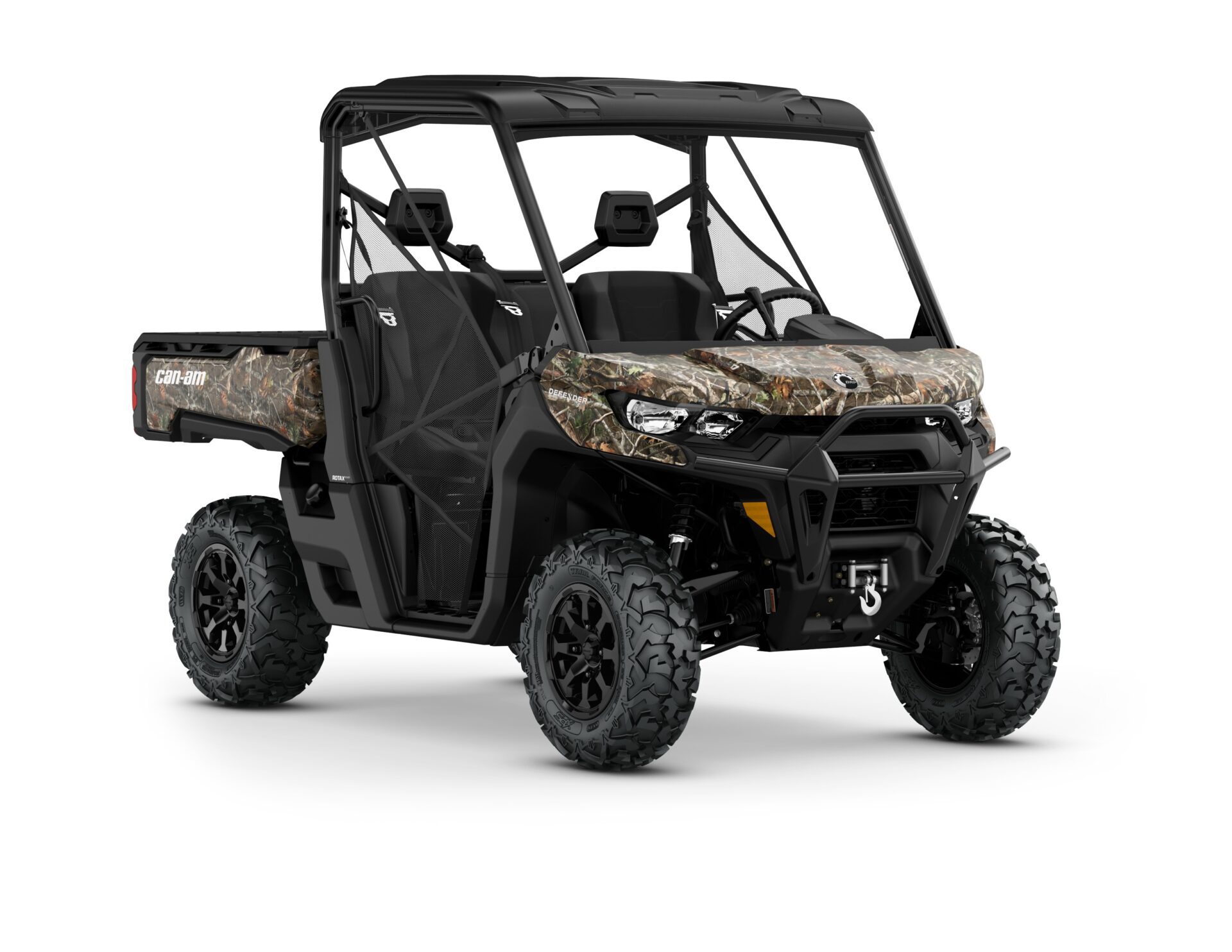 New Can-Am Defender XT HD7 Model Shown from the front side in Wildland Camo.