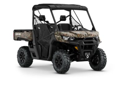 New Can-Am Defender XT HD7 Model Shown from the front side in Wildland Camo.