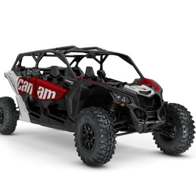 Maverick X3 MAX DS Turbo Model Shown from the front side in Fiery Red and Hyper Silver.