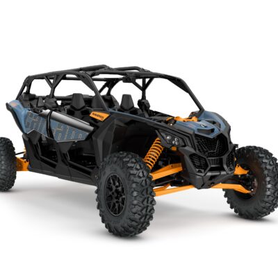 Maverick X3 MAX DS Turbo RR Model Shown from the back side in Scandi Blue and Orange Crush.