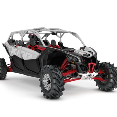 Maverick X3 MAX X MR Turbo RR Model Shown from the front side in Hyper Silver and Legion Red.