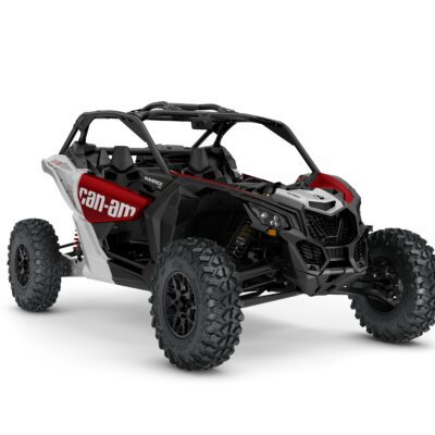 Maverick X3 RS Turbo Model Shown from the front side in Fiery Red and Hyper Silver.