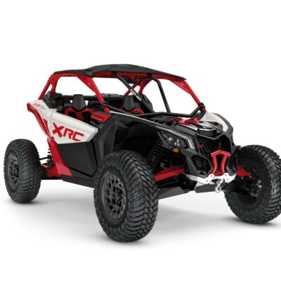 Maverick X3 X RC Turbo RR 72" Model Shown from the front side in Hybrid White and Legion Red.