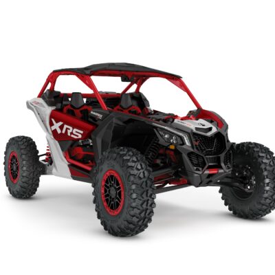 Maverick X3 X RS Turbo RR Model with Smart-Shox Shown from the front side in Fiery Red and Hyper Silver.